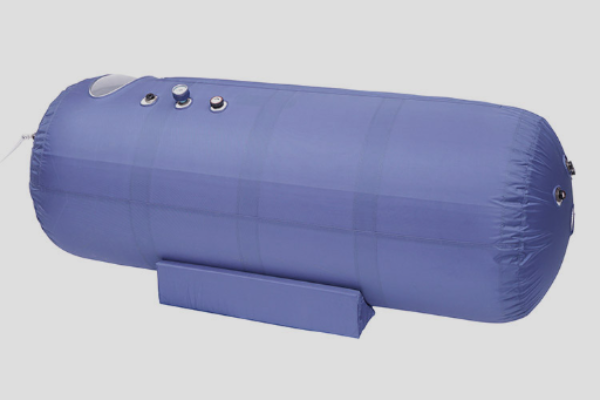 MACY-PAN portable soft-shell hyperbaric oxygen chamber pressurized to 1.3-1.5 ATA