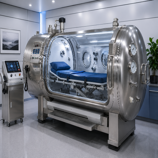 MACY-PAN HP2202 hard shell 2.0 ATA hyperbaric chamber in stainless steel for clinics and pro teams