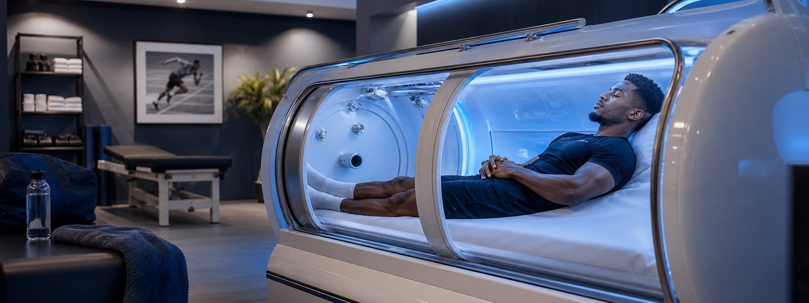 MACY-PAN hyperbaric oxygen chamber in use for athlete recovery