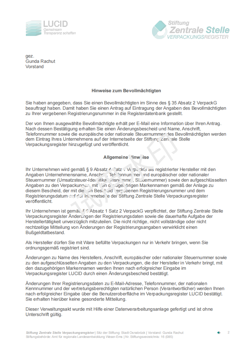 MACY-PAN German Packaging Act Certificate Page 2