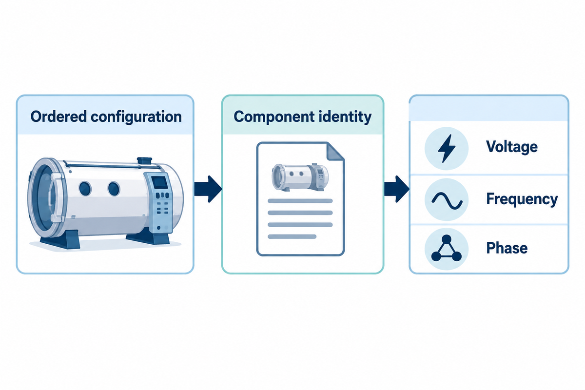 Voltage, frequency and phase must match the ordered component; catalog options are not installation specifications.