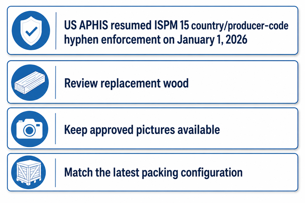 US hyphen enforcement resumed in 2026; review current shipment marks and evidence after repacking.
