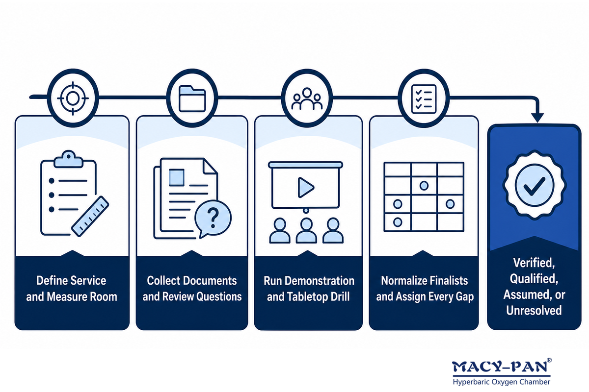 Four-stage pre-purchase sequence defines the service collects documents tests operations and normalizes finalists