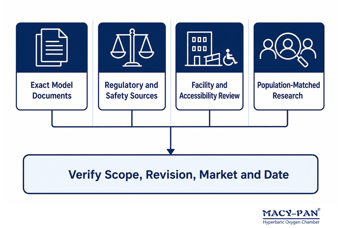 Evidence map separates exact-model documents regulatory sources facility review and matched research