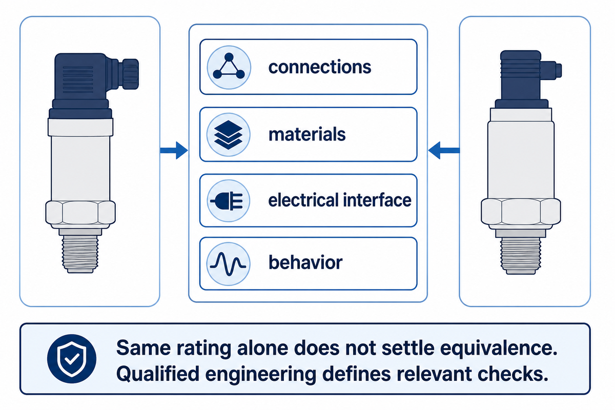 Compare connections, materials, electrical interface and behavior before accepting component equivalence.